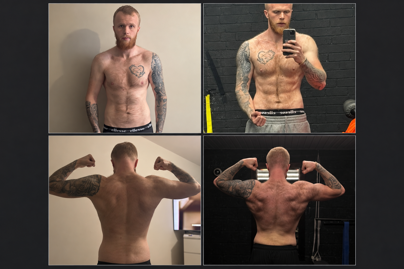 Caleb L body-transformation progress shown from the front and back