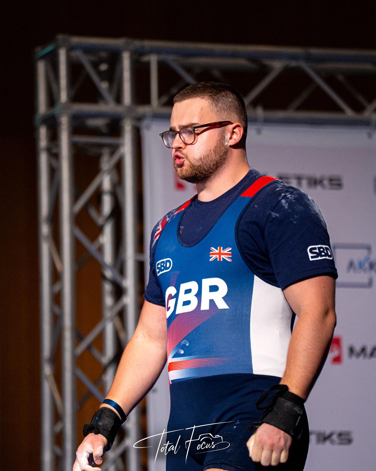 Jacob H representing Great Britain at the European Bench Press Championships